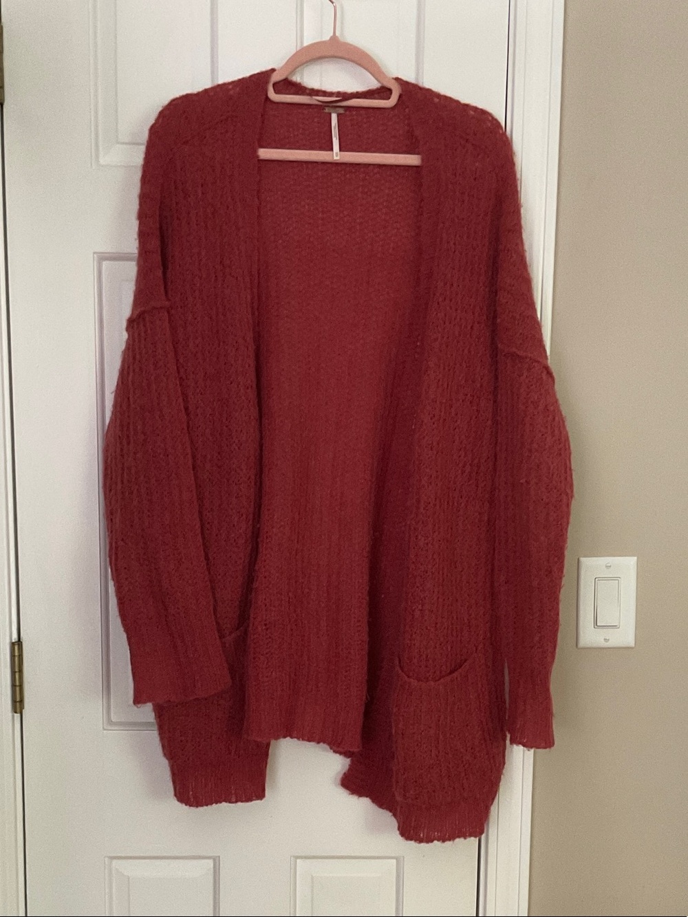 Free People Brick Red Open-Front Cozy Cardigan